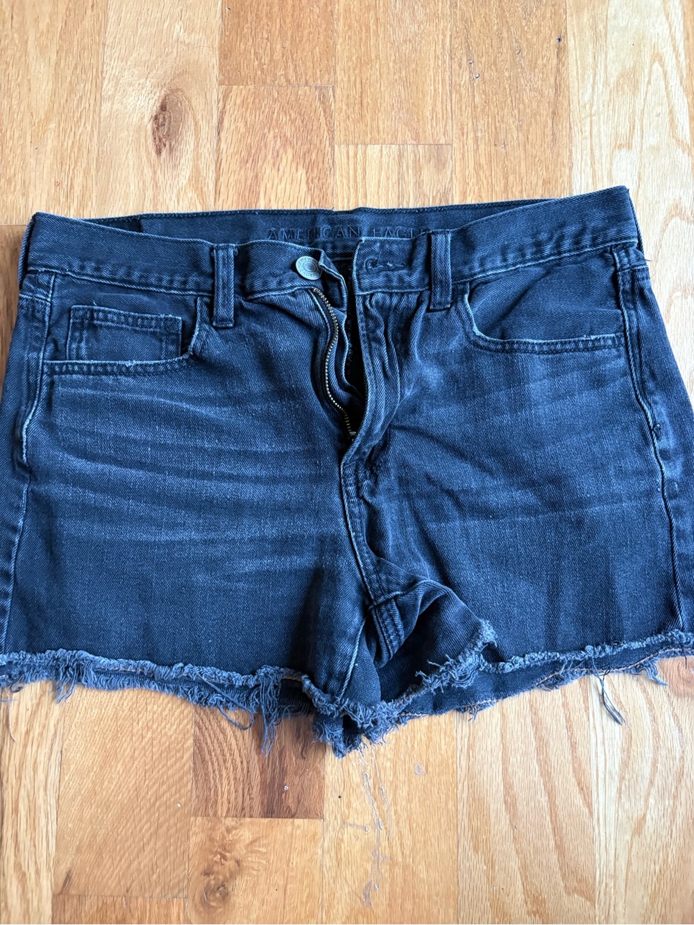 American Age Black Frayed Hem Denim Shorts